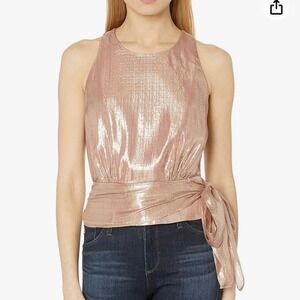 MILLY Women's Metallic Lurex Silk blend Chiffon Lauren Top pink waist tie SZ 0